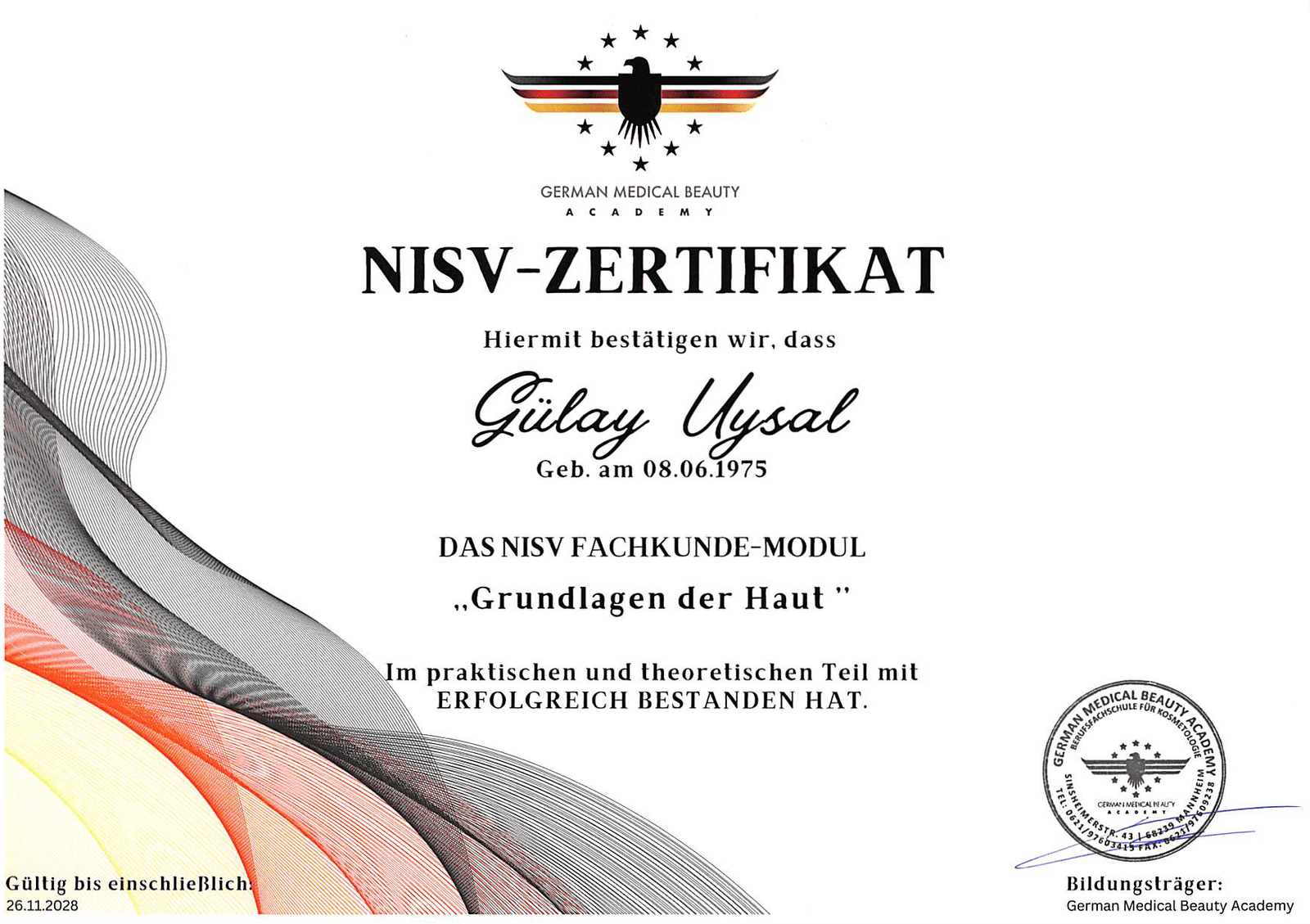 NiSV Zertifikat – Grundlagen der Haut, gültig bis 26.11.2028