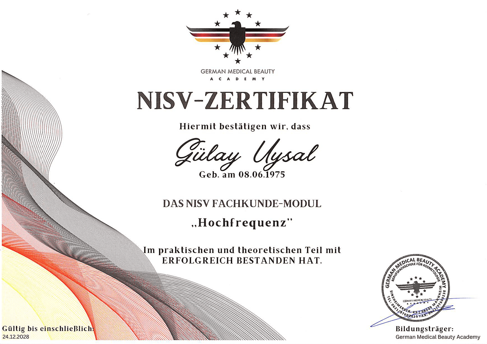 NiSV Zertifikat – Hochfrequenz, gültig bis 24.12.2028