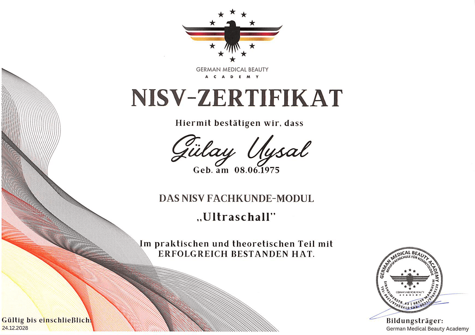 NiSV Zertifikat – Ultraschall, gültig bis 24.12.2028